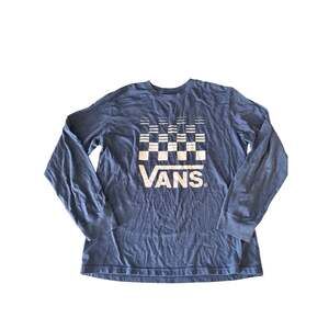 Vans Boys Blue Long Sleeve Graphic Tee - Checkerboard Logo XL